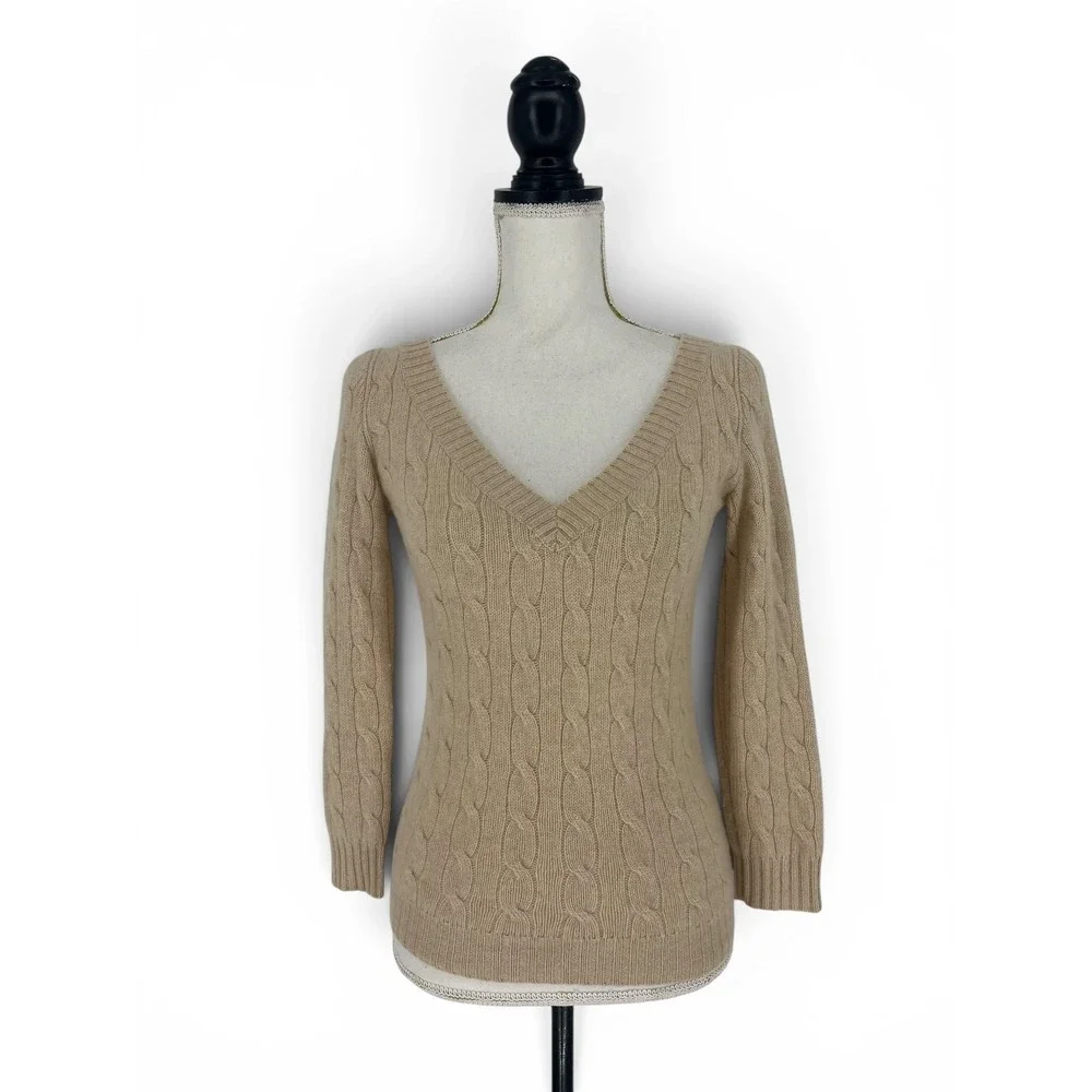 Ralph Lauren Black Label Cashmere Cable Knit Sweater Beige M